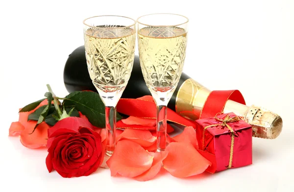 Champagne and roses — Stock Photo, Image