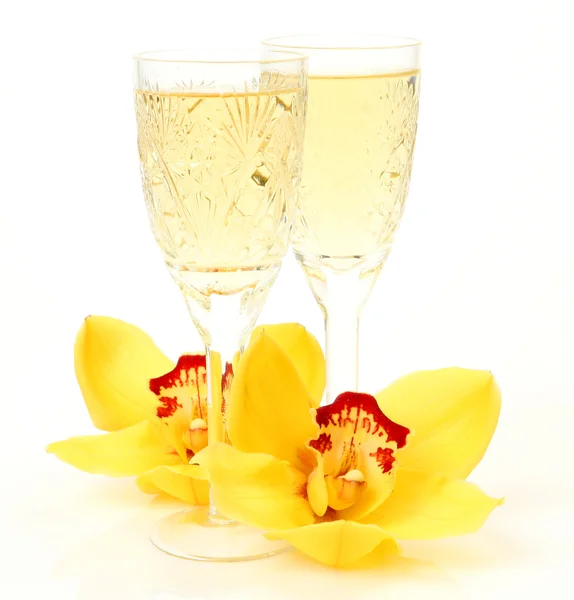Champagne e fiori Immagine Stock