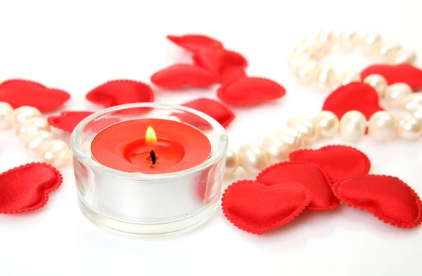 Burning candle and heart — Stock Photo, Image