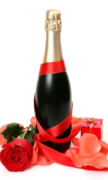 Champagne och rose — Stockfoto