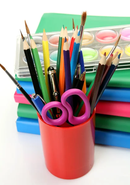 Paints and color pencils — Stock Photo, Image