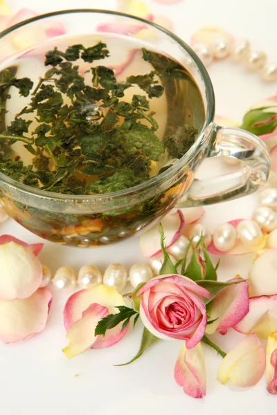 Té y rosa — Foto de Stock