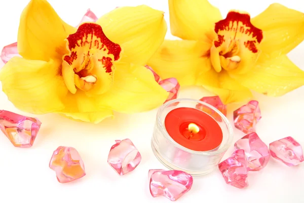 Sarı orkideler ve mumlar — Stok fotoğraf