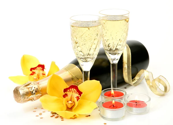 Champagne and orchid — Stock Photo, Image