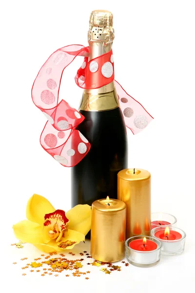 Champagne and orchid — Stock Photo, Image