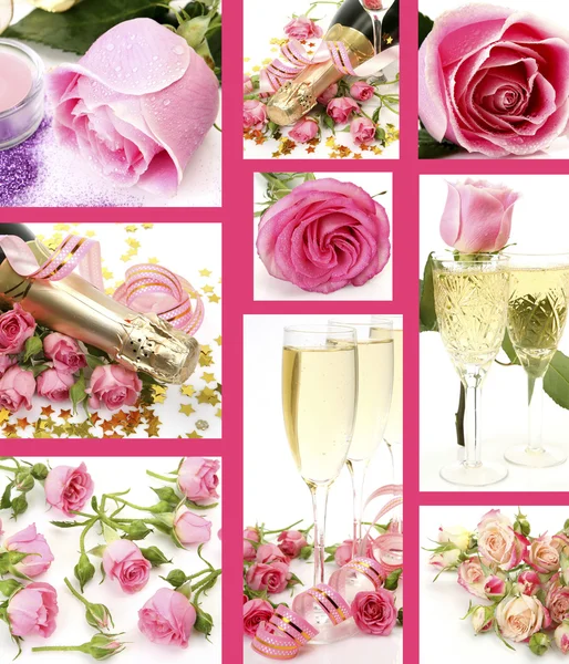 Champagne et roses roses Photos De Stock Libres De Droits