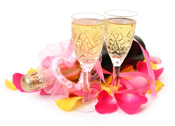 Champagne and roses — Stock Photo, Image