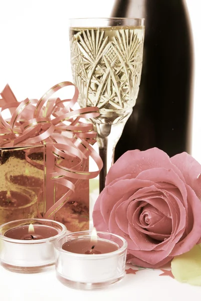 Champagne e candele — Foto Stock