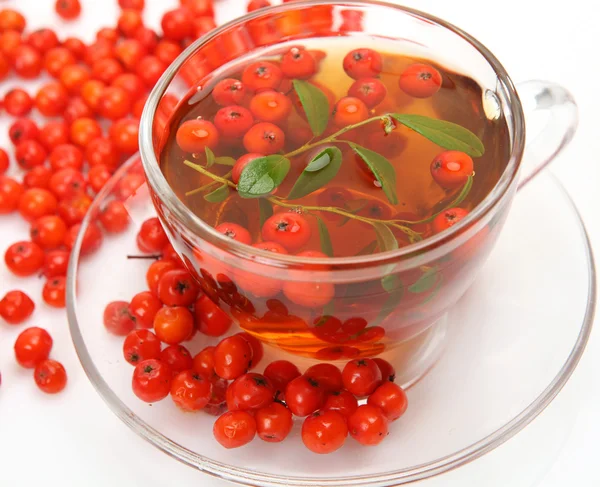 Tea in a mug and berries — Stock Photo, Image