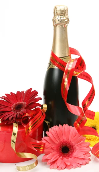 Šampaňské a květiny — Stock fotografie