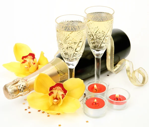 Champagne og blomster - Stock-foto