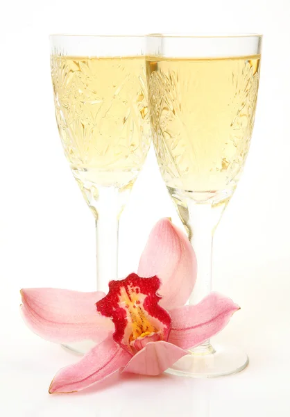 Champagne and flowers — Stock Photo, Image