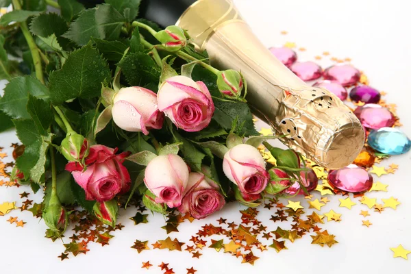 Champagne and roses — Stock Photo, Image