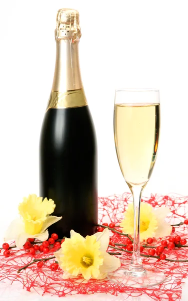 Champagne and flowers — Stock Photo, Image