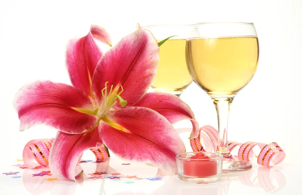 Wine and lilies — Stock Photo, Image