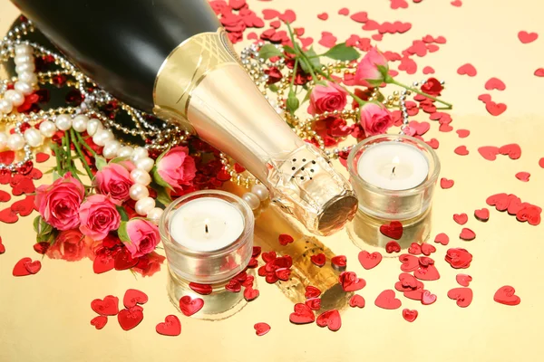 Champagne and roses — Stock Photo, Image