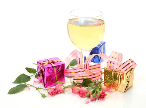 Color boxes and wine — Stock Photo, Image