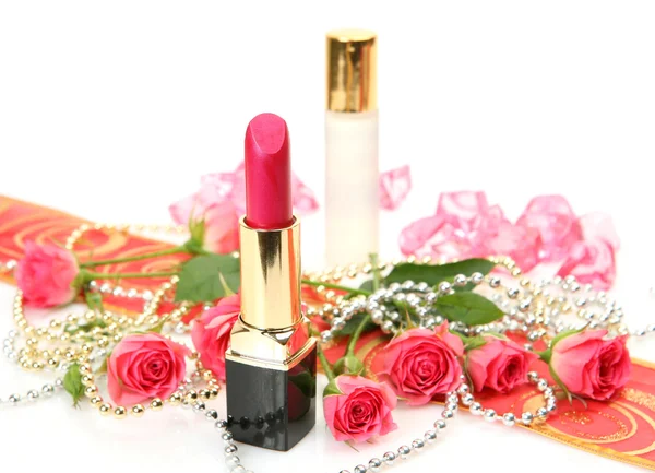 Kosmetyki dekoracyjne i róże Zdjęcie Stockowe