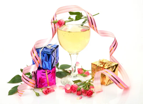 Color boxes and wine Stock Picture