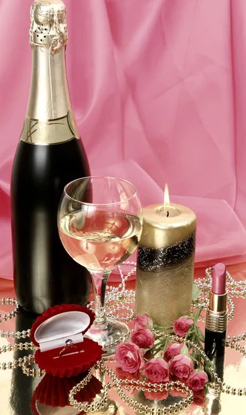 Champagne and candles — Stock Photo, Image