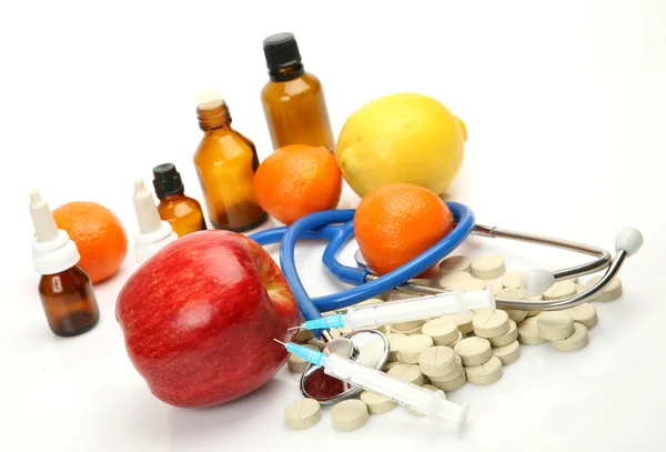 Subjects for treatment and fruit — Stock Photo, Image