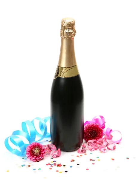 Rosa blomma och champagne — Stockfoto