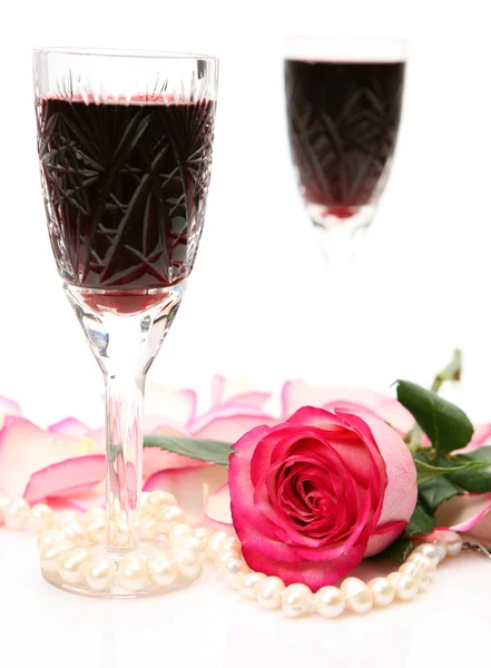 Wine and rose — Stock Photo, Image