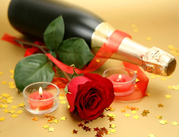 Champagne and rose — Stock Photo, Image