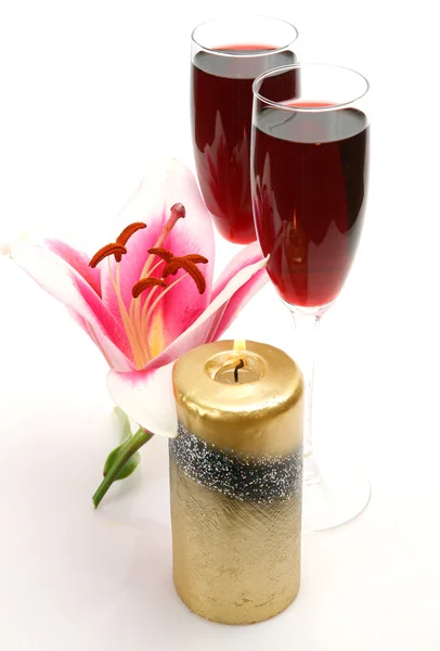 Wine and lilies — Stock Photo, Image