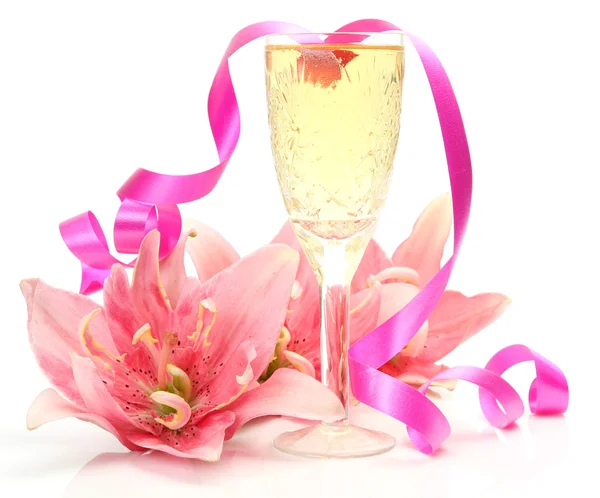 Champagne och blommor — Stockfoto
