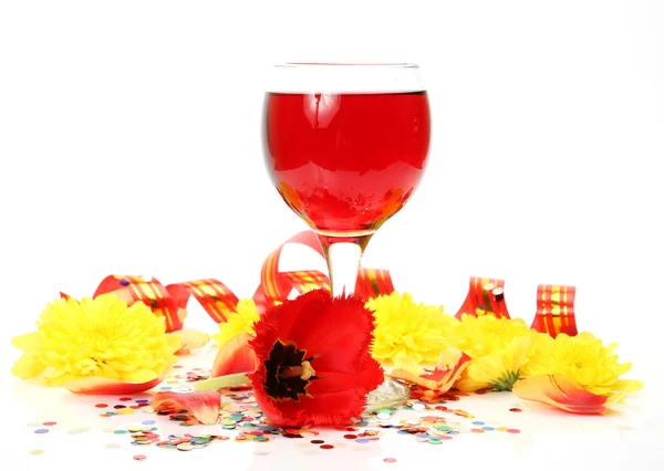 Wine and flowers — Stock Photo, Image