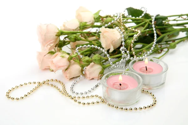 Roses and candles — Stock Photo, Image