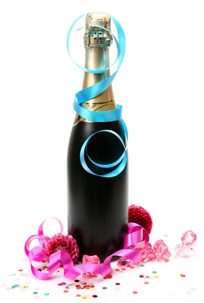 Champagne and streamer — Stock Photo, Image