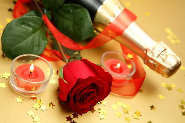 Champán y rosa — Foto de Stock