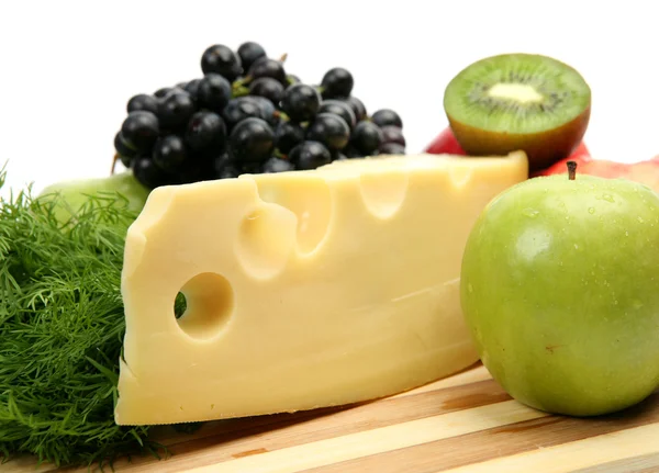 Fresh cheese and fruit — Stock Photo, Image