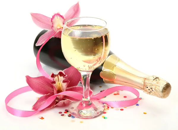 Champagne and orchids — Stock Photo, Image