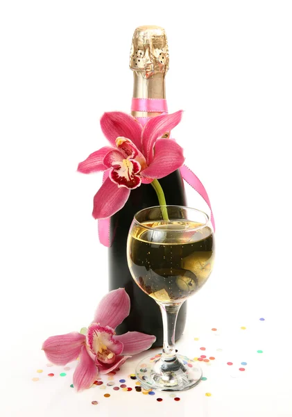 Champanhe e orquídeas — Fotografia de Stock