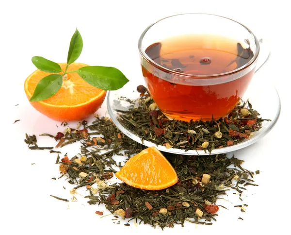 Tea and orange — Stock Photo, Image