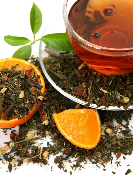 Tea and orange — Stock Photo, Image