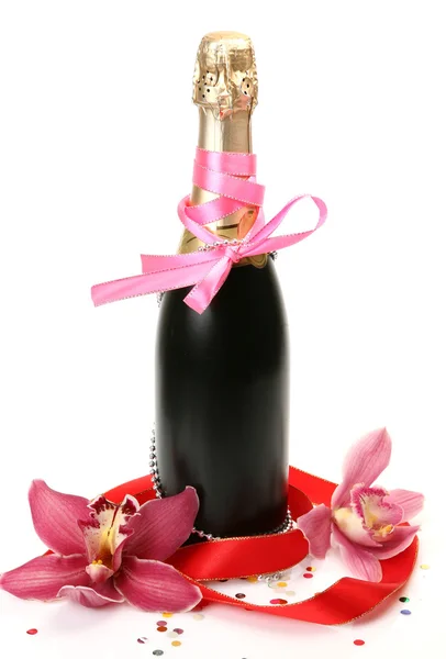 Champagne and orchids — Stock Photo, Image