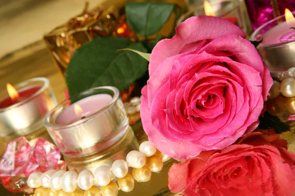 Rose and candles — Stock Photo, Image