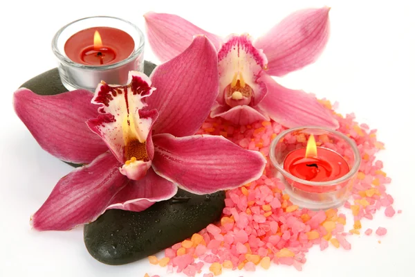 Orchidee e candele — Foto Stock