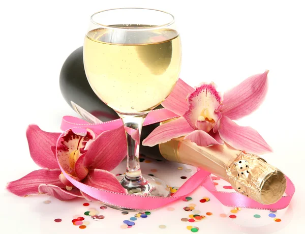 Orchids and wine — Stock Photo, Image