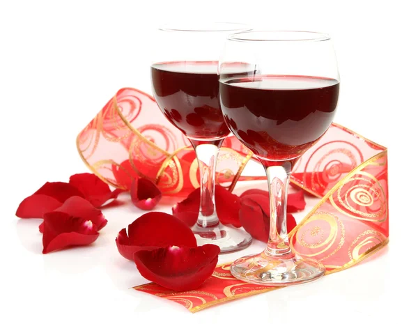 Wine and petals — Stock Photo, Image