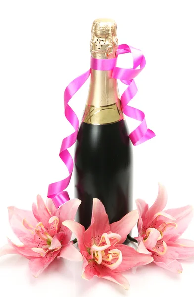 Champagne and lilies — Stock Photo, Image