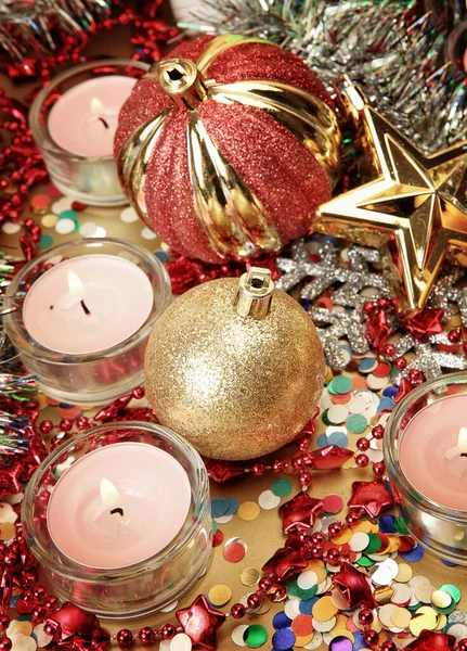 Decoraciones Navidad Velas Encendidas — Foto de Stock