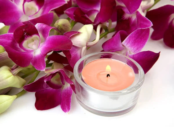 Pink Orchid Burning Candle — Stock Photo, Image