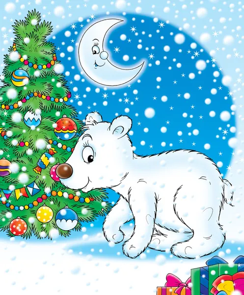 Orso polare e albero di Natale — Foto Stock