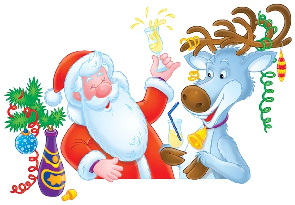 Santa klausul och renar — Stockfoto