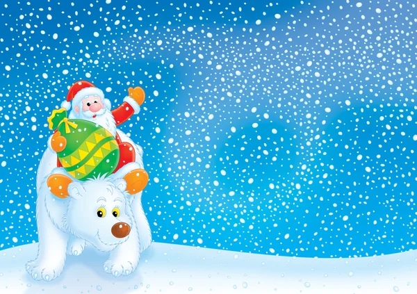 Santa Claus travels on a Polar Bear — Stock Photo, Image